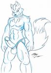  abs anthro balls bandanna biceps bulge canine erection fox fox_mccloud fur grin humanoid_penis looking_at_viewer male mammal marc_leonhardt muscles nintendo nipples pecs penis pose presenting sketch smile solo standing star_fox topless video_games 