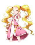  arm_warmers blonde_hair blush bow brooch dress earrings frills futari_wa_precure futari_wa_precure_max_heart hair_bow jewelry kujou_hikari long_hair magical_girl moupii_(hitsuji_no_ki) precure ribbon shiny_luminous solo twintails white_background yellow_eyes 