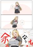  1girl blonde_hair blue_eyes breasts flower headgear highres kantai_collection large_breasts long_hair long_sleeves military military_uniform nelson_(kantai_collection) open_mouth pencil_skirt red_flower red_neckwear red_rose rose ryuun_(stiil) skirt smile solo translation_request uniform 