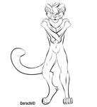  bipedal black_and_white covering crossed_arms darachi digital_drawing_(art) ear_fluff ears_up facing_viewer feline fluffy front_view full-length_portrait fur ink leopard line_art long_tail looking_at_viewer mammal monochrome nullo plain_background pointy_ears solo standing uncolored_eyes whiskers white_background 