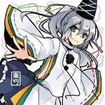  grey_hair hat long_hair mononobe_no_futo smile solo tamura_hiro touhou 