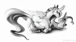  anus cutie_mark equine female feral friendship_is_magic hiroshi-tea horn horse looking_at_viewer looking_back lying magic mammal monochrome my_little_pony pony princess_celestia_(mlp) pussy quill scroll solo winged_unicorn wings 