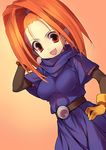  barbara dragon_quest dragon_quest_vi earrings gloves hand_on_hip highres jewelry kamitsurugi_ouka open_mouth orange_hair solo 