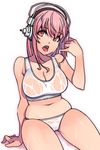  arm_support breasts cleavage curvy headphones large_breasts long_hair navel nitroplus panties pink_hair red_eyes saliva saliva_trail sitting solo super_sonico tongue underwear wet wet_clothes yuksi 