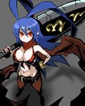  bare_shoulders belt bikini_top breasts cleavage disgaea disgaea_d2 hand_on_hip holding indee laharl laharl-chan large_breasts looking_at_viewer red_eyes scarf solo sword weapon 