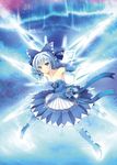  adapted_costume aurora bare_shoulders blue_eyes blue_hair blue_legwear boots bow cirno collarbone elbow_gloves gin'ichi_(akacia) gloves hair_bow ice ribbon short_hair smile solo touhou wings 