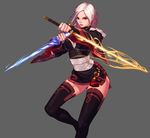  1girl dual_wield dual_wielding dungeon_and_fighter earring earrings energy_sword female female_slayer female_slayer_(dungeon_and_fighter) glowing jewelry long_hair looking_at_viewer red_eyes short_hair simple_background slayer slayer_(dungeon_and_fighter) solo sword vagabond weapon white_hair 