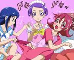  aida_mana apron barefoot bed blue_eyes blue_hair blue_sailor_collar blush clothes_grab dokidoki!_precure eyelashes flipped_hair hishikawa_rikka kenzaki_makoto leg_lock long_hair maid_headdress multiple_girls pajamas panties pink_eyes pink_hair precure purple_eyes purple_hair rena_(manta3104) resisting sailor_collar short_hair suppository tears translated underwear undressing yuri 