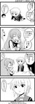  3girls 4koma asahina_mikuru baby cardigan comic greyscale highres hug kandanchi kita_high_school_uniform koizumi_itsuki kyon long_hair monochrome multiple_boys multiple_girls nagato_yuki school_uniform serafuku short_hair suzumiya_haruhi_no_yuuutsu translated 