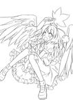  bad_id bad_pixiv_id embarrassed geta greyscale hat highres lineart looking_away monochrome open_mouth shameimaru_aya short_hair smile solo tengu-geta tokin_hat touhou wings yui_(daijun) 