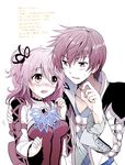  1girl asbel_lhant blush cheria_barnes hair_ribbon hand_on_another's_shoulder hetero kurimomo open_mouth ribbon tales_of_(series) tales_of_graces two_side_up wavy_mouth 