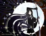  androgynous black black_hair blade bort elbow_gloves full_moon gem_uniform_(houseki_no_kuni) gloves hekaten-n houseki_no_kuni long_hair moon necktie solo sword very_long_hair weapon 