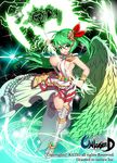  angel_wings armpits axe bad_id bad_pixiv_id bare_shoulders boots bracelet breasts chain electricity energy_axe energy_blade frills greaves green_eyes green_hair hair_ornament jewelry large_breasts long_hair magic_circle open_mouth side_ponytail single_wing smile solo thigh_boots thighhighs unleashed very_long_hair weapon wings yuruto zettai_ryouiki 