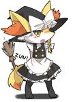  bow braid braixen broom cosplay gen_6_pokemon hat ka_zhi kirisame_marisa kirisame_marisa_(cosplay) no_humans pokemon pokemon_(creature) side_braid single_braid solo touhou trait_connection witch_hat yellow_eyes 