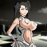  bare_shoulders black_hair bleach bracer erect_nipples greengiant2012 hands_on_hips large_breasts lipstick loly long_hair midriff navel pasties puffy_nipples purple_eyes skirt smile standing tagme twintails 