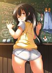  ass chalkboard condom k-on! looking_at_viewer looking_back nakano_azusa panties skirt skirt_removed solo sugiura sweat sweatdrop underwear used_condom 