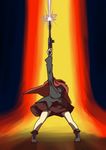  beam beam_rifle cape cloak energy energy_gun firing full_body gundam hand_up headless last_shooting mobile_suit_gundam nukekubi parody sekibanki shoes skirt solo spread_legs standing touhou weapon zannen_na_hito 