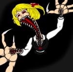  black_background blonde_hair claws extra_mouth hair_ribbon horror_(theme) lowres open_mouth ribbon rumia sharp_teeth simple_background solo teeth touhou 