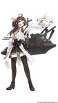  :d ahoge black_eyes black_legwear boots brown_hair cannon full_body hair_bun hakama_skirt hand_on_hip headgear high_heels highres japanese_clothes kantai_collection kongou_(kantai_collection) konishi_(koconatu) long_hair nontraditional_miko official_art open_mouth outstretched_arm outstretched_hand ribbon-trimmed_sleeves ribbon_trim smile solo thigh_boots thighhighs transparent_background turret v-shaped_eyebrows zettai_ryouiki 