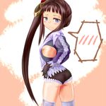  1girl ass atelier_(series) atelier_totori blush breasts brown_hair gloves grey_eyes hair_ornament long_hair mimi_houllier_von_schwarzlang nanatsu_(chatge) ponytail side_ponytail sideboob small_breasts thighhighs very_long_hair wavy_mouth 
