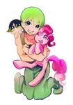  :3 animal animal_hug black_hair buttercup_(ppg) crossover foo_fighters green_eyes green_hair jojo_no_kimyou_na_bouken luncheon_meat_umai multiple_crossover multiple_girls my_little_pony my_little_pony_friendship_is_magic overalls pinkie_pie pony powerpuff_girls short_hair 