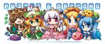  &gt;_&lt; :3 animal animal_ears animal_on_head aqua_eyes arms_behind_back baddie_(p&amp;d) bastet_(p&amp;d) beamed_eighth_notes blonde_hair blue_eyes blue_hair braid brown_hair bubblie_(p&amp;d) cat cat_ears cat_on_head cat_tail chibi closed_eyes eighth_note flamie_(p&amp;d) freyja_(p&amp;d) hair_ornament hat headdress idunn_&amp;_idunna light_valkyrie_(p&amp;d) long_hair looking_at_viewer multiple_girls musical_note navel on_head open_mouth ponytail puzzle_&amp;_dragons shield shynee_(p&amp;d) silver_hair skirt smile souma_mizuki sword tail twin_braids twintails valkyrie_(p&amp;d) weapon woodsie_(p&amp;d) |_| 