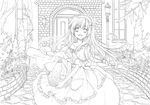  bad_id bad_pixiv_id dress greyscale highres lineart long_hair looking_at_viewer monochrome niwa_toriko open_mouth original smile solo very_long_hair 