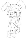  animal_hat bad_id bad_pixiv_id berry_(strawberry_6) bunny_hat carrot greyscale hat highres kagamine_rin lineart monochrome open_mouth oversized_object solo vocaloid younger 