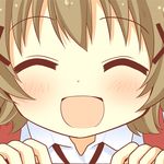  1girl :d ^_^ blush brown_hair eyes_closed face get hands happy hidamari_sketch lowres open_mouth portrait short_hair smile solo urara_(sumairuclover) yuno 