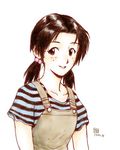  1girl freckles furuume_shop horaki_hikari neon_genesis_evangelion overalls shirt shortalls striped striped_shirt twintails 