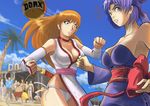  2girls ayane ayane_(doa) beach breasts crowd dead_or_alive dead_or_alive_xtreme_beach_volleyball kasumi kasumi_(doa) large_breasts multiple_girls panties purple_hair tecmo underwear unknowntico volleyball 