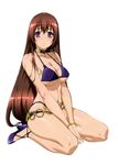  artist_request bare_shoulders bikini bracelet breasts brown_hair covered_nipples hair_ribbon high_heels highres hyakka_ryouran_samurai_girls jewelry large_breasts long_hair looking_at_viewer navel purple_bikini purple_eyes ribbon scan simple_background sitting solo swimsuit tokugawa_sen underboob very_long_hair wariza white_background 