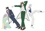  dancing halu-ca hat jean_pierre_polnareff jojo_no_kimyou_na_bouken kakyouin_noriaki kuujou_joutarou leaning_forward male_focus michael_jackson multiple_boys mundane_utility parody pose real_life smooth_criminal stand_(jojo) star_platinum 