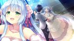  1girl blue_hair blush dancing dress game_cg green_eyes koba_kazuomi koi_saku_miyako_ni_ai_no_yakusoku_wo_~annaffiare~ long_hair natsume_eri winifred_d_land 