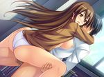  1girl blush breasts brown_eyes brown_hair censored game_cg long_hair seishin_seiai_paraphilia sena_izumi sex softhouse_seal underwear 