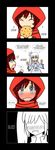  4koma blush child comic cookie dress eating english food highres hood long_hair lunarisaileron multiple_girls red_hair ruby_rose rwby short_hair tears weiss_schnee white_hair 