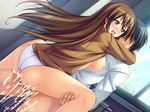  1girl blush breasts brown_eyes brown_hair censored game_cg long_hair seishin_seiai_paraphilia sena_izumi softhouse_seal underwear 