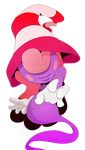  1boy androgynous blush ghost_tail gloves hat hidden_eyes male male_focus mario_(series) navel paper_mario pink_hair smile solo striped stripes super_mario_bros. the_boogie trap vivian witch_hat 