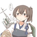  black_eyes blush brown_hair bunny gloves heart kaga_(kantai_collection) kantai_collection lowres muneate partly_fingerless_gloves rebecca_(keinelove) short_hair side_ponytail solo sweat translation_request yugake 