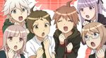  4boys ahoge blonde_hair blue_eyes braid brown_eyes brown_hair carnival_phantasm danganronpa danganronpa_1 derivative_work glasses green_eyes hair_ornament hairclip hinata_hajime hood hoodie kirigiri_kyouko komaeda_nagito multiple_boys multiple_girls naegi_makoto nanami_chiaki necktie non_(ayukan22) open_mouth parody pink_eyes pink_hair purple_eyes purple_hair side_braid smile super_affection super_danganronpa_2 togami_byakuya white_hair 