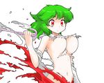  blush breasts censored convenient_censoring exploding_clothes green_hair kazami_yuuka large_breasts mono_(moiky) navel red_eyes short_hair solo torn_clothes touhou transparent_background umbrella underboob 