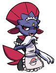  apron claws drooling female keijimatsu licking_hand maid maid_uniform mawile nintendo pok&#233;ball pok&#233;mon pok&eacute;mon saliva solo teckworks video_games weavile 