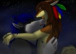  canine embrace feathers female hashire invalid_tag kissing love male mammal night romantic sky wolf zekestar 