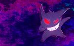  blue_background creepy cute fur gengar glowing glowing_eyes grin looking_at_viewer nintendo plain_background pointy_ears pok&#233;mon purple_background purple_fur red_sclera slit_pupils squint video_games xingscourge 