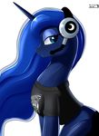  blue_eyes blue_hair blue_skin clothed clothing cutie_mark equine eyeshadow female feral friendship_is_magic gamer grand_theft_auto grand_theft_auto_v hair headphones headset hi_res horn horse long_hair looking_at_viewer looking_back makeup mammal microphone my_little_pony plain_background pony princess_luna_(mlp) shirt sitting skyline19 smile solo unicorn white_background 