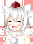  animal_ears blush breasts closed_eyes drooling fang hat heart highres inubashiri_momiji large_breasts miy@ open_mouth short_hair smile solo tokin_hat touhou upper_body wolf_ears 