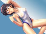  black_hair breasts brown_eyes competition_swimsuit doutanuki hairband kami_nomi_zo_shiru_sekai medium_breasts nipples one-piece_swimsuit see-through short_hair swimsuit takahara_ayumi 