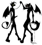  canine demon duo erection female fox leash male mammal penis pico plain_background whip wings 