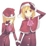  blonde_hair christmas hama_(22ji_kara_24ji) multiple_girls original red_eyes santa_costume 