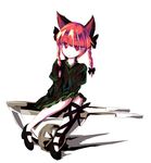  animal_ears bangs blunt_bangs braid cat_ears expressionless extra_ears kaenbyou_rin leg_ribbon mary_janes no_socks red_eyes red_hair ribbon shoes sitting solo touhou twin_braids wheelbarrow yoshika_(music480069) 